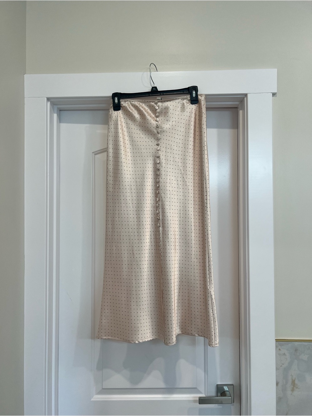 Topshop Beige Satin Midi Skirt with Button Front